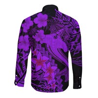 Aloha Hawaii Long Sleeve Button Shirt Hammerhead Shark Tattoo Polynesian Summer - Violet - Wonder Print Shop