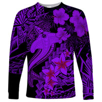Aloha Hawaii Long Sleeve Shirt Hammerhead Shark Tattoo Polynesian Summer - Violet - Wonder Print Shop