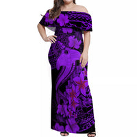 Aloha Hawaii Off Shoulder Maxi Dress Hammerhead Shark Tattoo Polynesian Summer - Violet - Wonder Print Shop