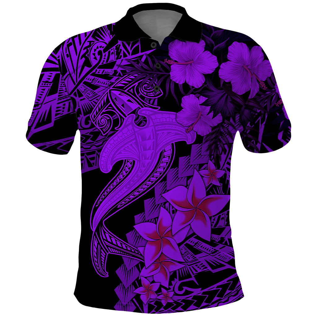 Aloha Hawaii Polo Shirt Hammerhead Shark Tattoo Polynesian Summer - Violet - Wonder Print Shop