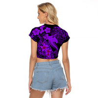 Aloha Hawaii Raglan Cropped T Shirt Hammerhead Shark Tattoo Polynesian Summer - Violet - Wonder Print Shop