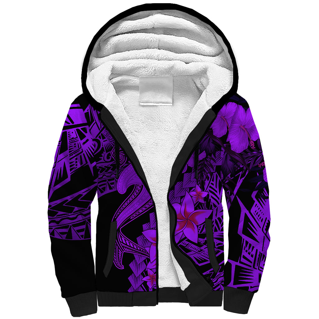 Aloha Hawaii Sherpa Hoodie Hammerhead Shark Tattoo Polynesian Summer - Violet - Wonder Print Shop