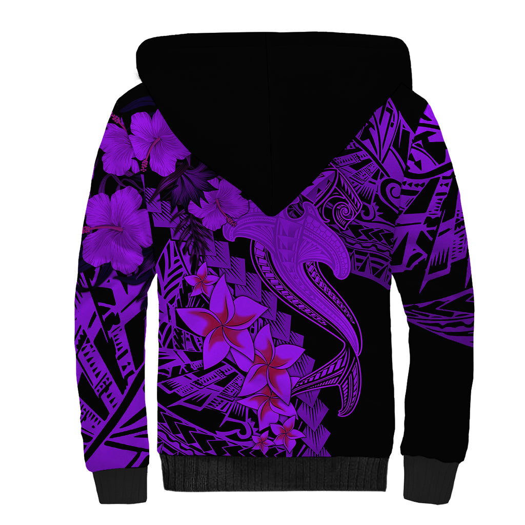 Aloha Hawaii Sherpa Hoodie Hammerhead Shark Tattoo Polynesian Summer - Violet - Wonder Print Shop