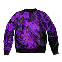 Aloha Hawaii Sleeve Zip Bomber Jacket Hammerhead Shark Tattoo Polynesian Summer - Violet - Wonder Print Shop