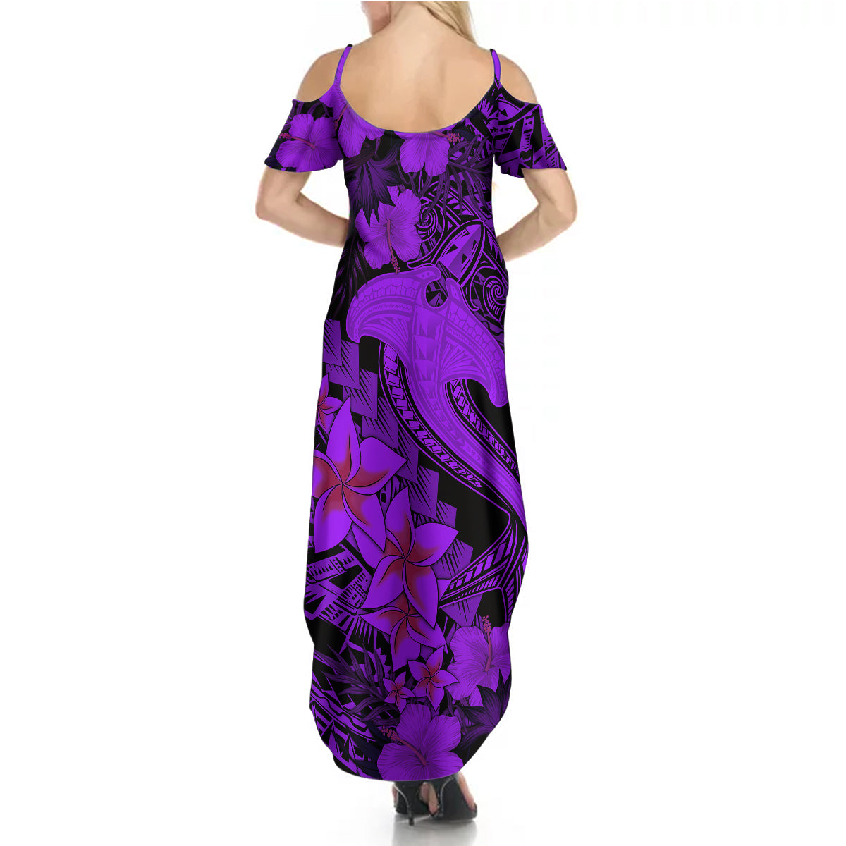 Aloha Hawaii Summer Maxi Dress Hammerhead Shark Tattoo Polynesian Summer - Violet - Wonder Print Shop