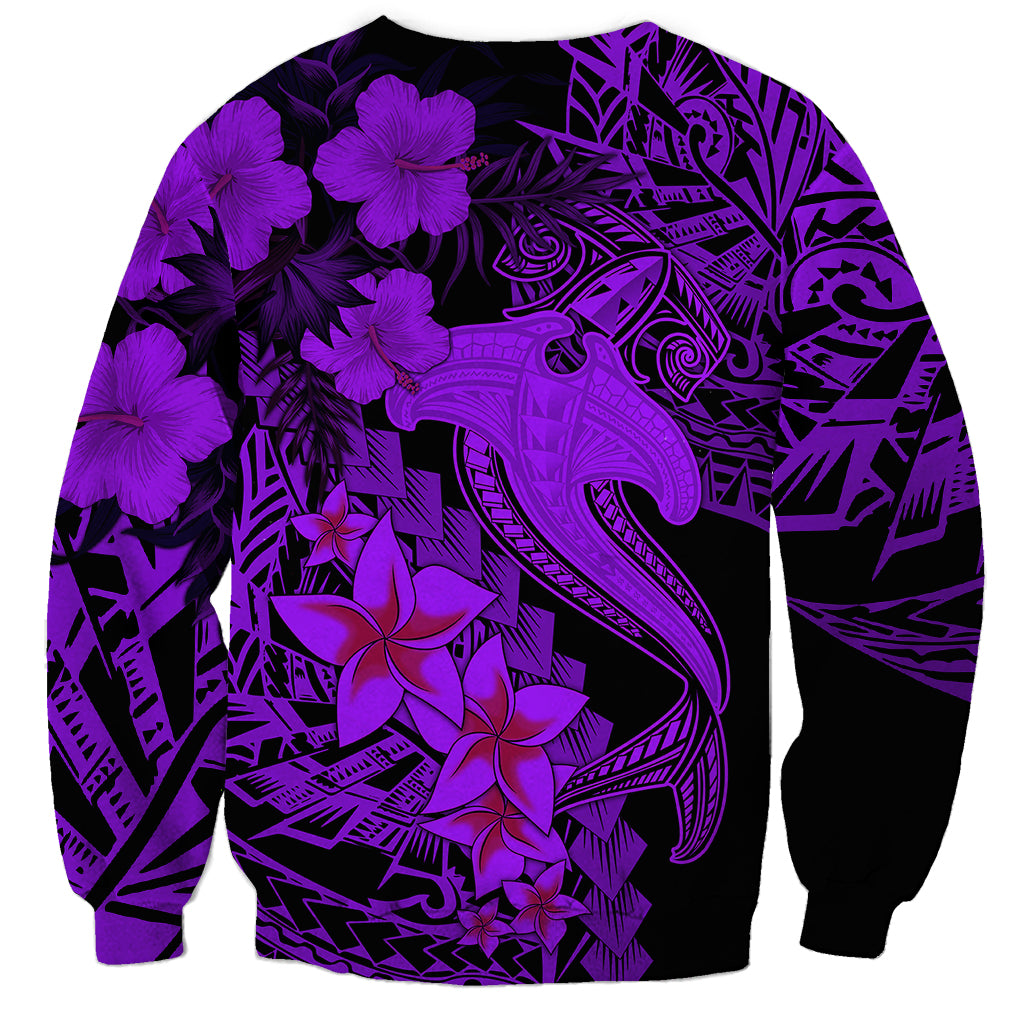Aloha Hawaii Sweatshirt Hammerhead Shark Tattoo Polynesian Summer - Violet - Wonder Print Shop