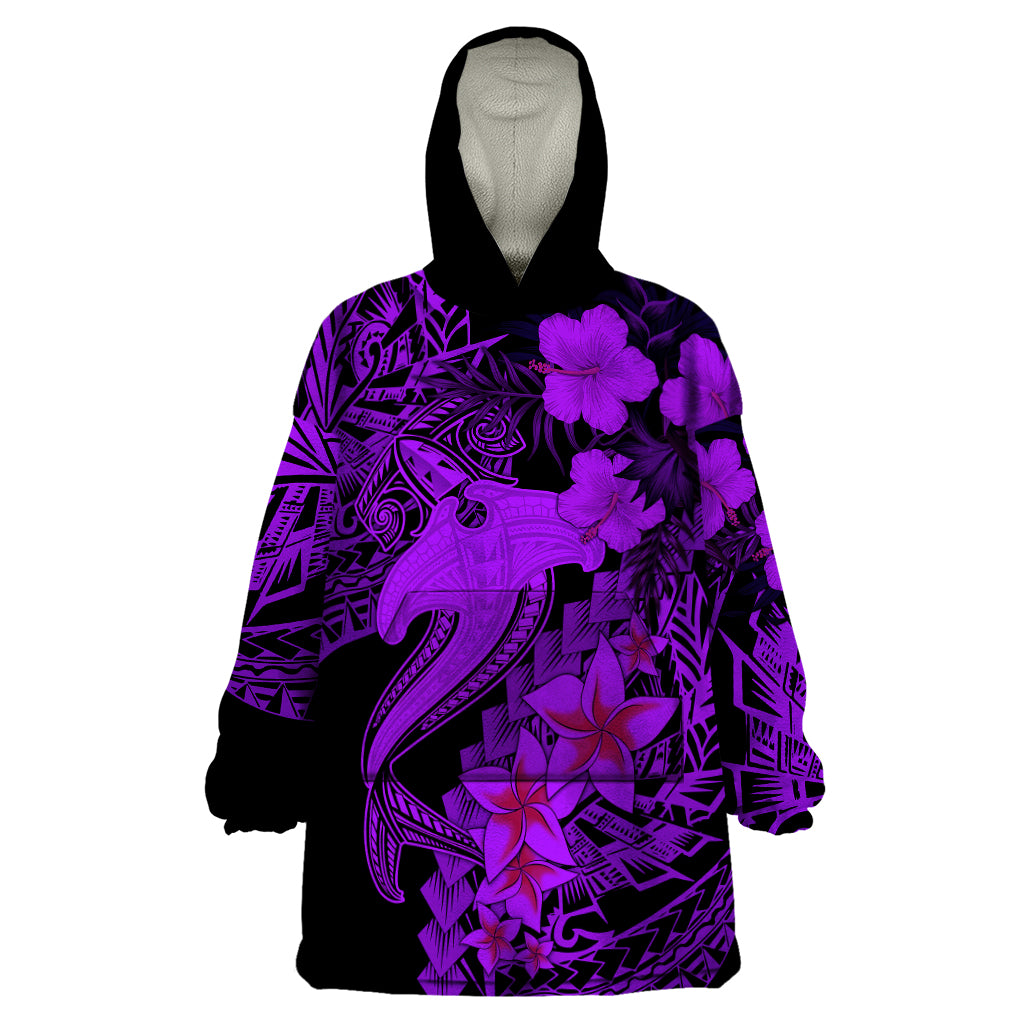 Aloha Hawaii Wearable Blanket Hoodie Hammerhead Shark Tattoo Polynesian Summer - Violet - Wonder Print Shop
