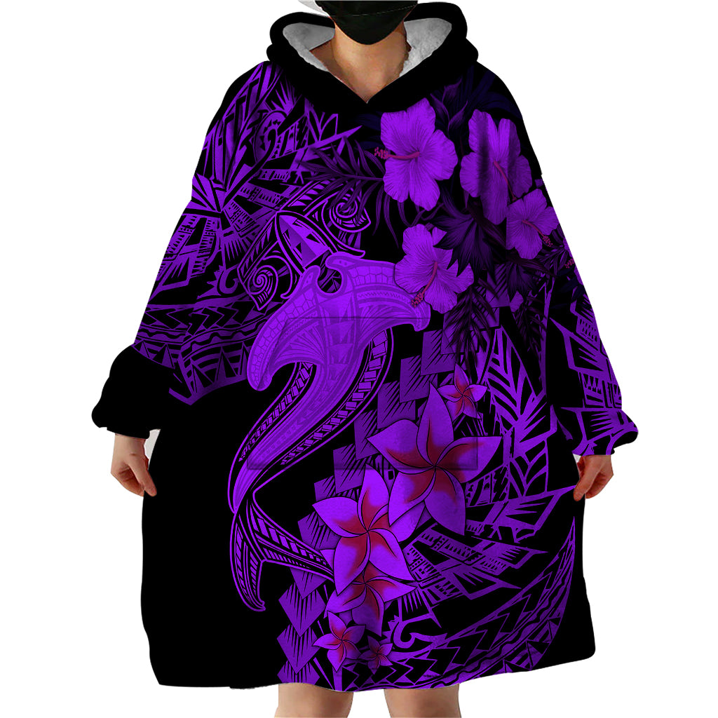 Aloha Hawaii Wearable Blanket Hoodie Hammerhead Shark Tattoo Polynesian Summer - Violet - Wonder Print Shop