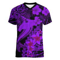 Aloha Hawaii Women V Neck T Shirt Hammerhead Shark Tattoo Polynesian Summer - Violet - Wonder Print Shop