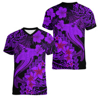 Aloha Hawaii Women V Neck T Shirt Hammerhead Shark Tattoo Polynesian Summer - Violet - Wonder Print Shop