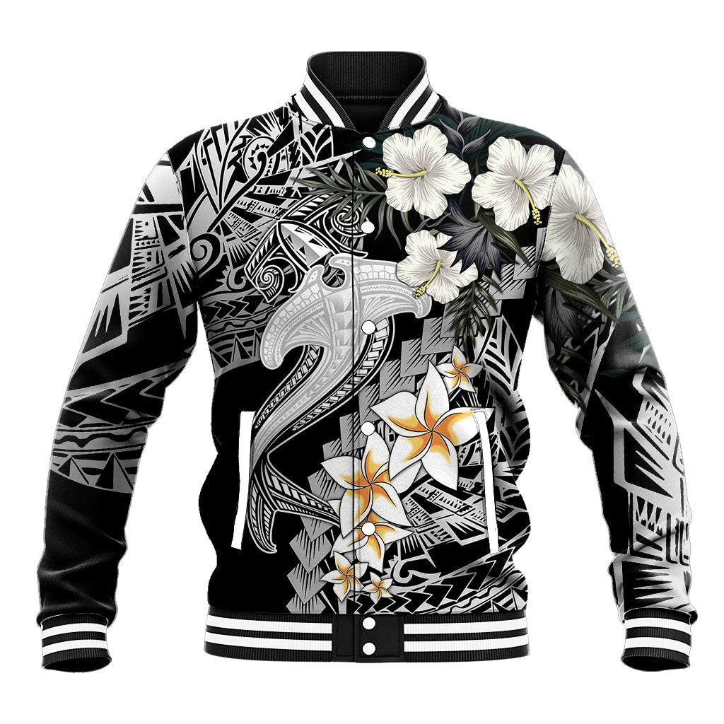 Aloha Hawaii Baseball Jacket Hammerhead Shark Tattoo Polynesian Summer - White LT9 - Wonder Print Shop