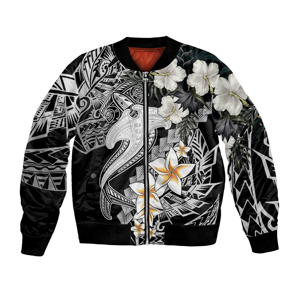 Aloha Hawaii Bomber Jacket Hammerhead Shark Tattoo Polynesian Summer - White LT9 - Wonder Print Shop