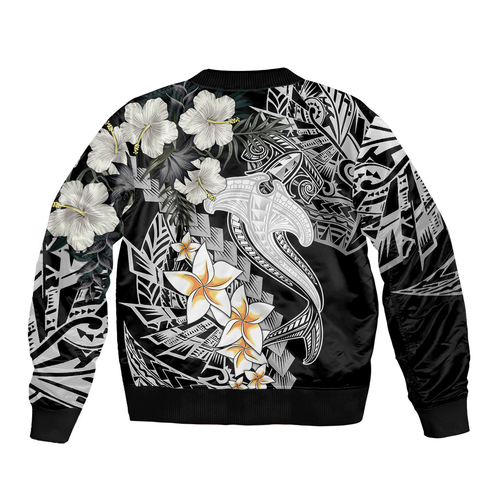 Aloha Hawaii Bomber Jacket Hammerhead Shark Tattoo Polynesian Summer - White LT9 - Wonder Print Shop