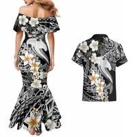 Aloha Hawaii Couples Matching Mermaid Dress And Hawaiian Shirt Hammerhead Shark Tattoo Polynesian Summer - White LT9 - Wonder Print Shop