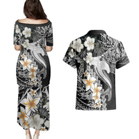 Aloha Hawaii Couples Matching Puletasi Dress and Hawaiian Shirt Hammerhead Shark Tattoo Polynesian Summer - White LT9 - Wonder Print Shop