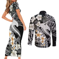 Aloha Hawaii Couples Matching Short Sleeve Bodycon Dress and Long Sleeve Button Shirts Hammerhead Shark Tattoo Polynesian Summer - White LT9 - Wonder Print Shop