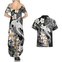 Aloha Hawaii Couples Matching Summer Maxi Dress and Hawaiian Shirt Hammerhead Shark Tattoo Polynesian Summer - White LT9 - Wonder Print Shop