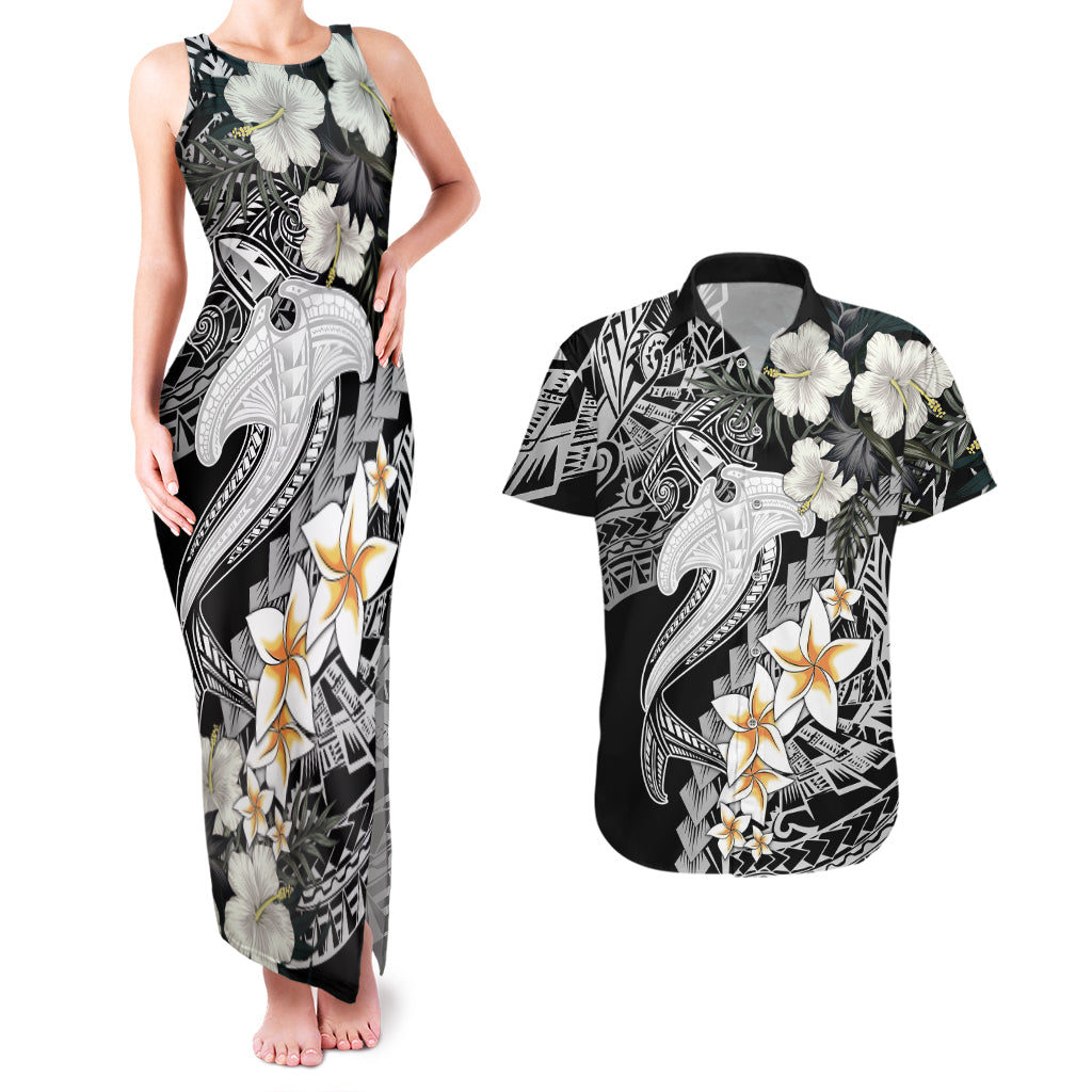 Aloha Hawaii Couples Matching Tank Maxi Dress And Hawaiian Shirt Hammerhead Shark Tattoo Polynesian Summer - White LT9 - Wonder Print Shop