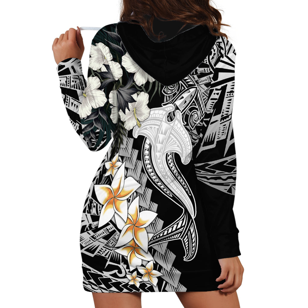 Aloha Hawaii Hoodie Dress Hammerhead Shark Tattoo Polynesian Summer - White - Wonder Print Shop