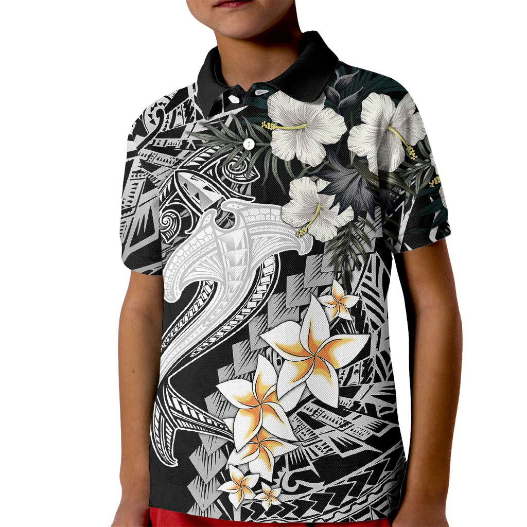 Aloha Hawaii Kid Polo Shirt Hammerhead Shark Tattoo Polynesian Summer - White - Wonder Print Shop