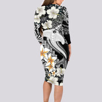 Aloha Hawaii Long Sleeve Bodycon Dress Hammerhead Shark Tattoo Polynesian Summer - White - Wonder Print Shop