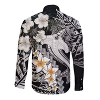 Aloha Hawaii Long Sleeve Button Shirt Hammerhead Shark Tattoo Polynesian Summer - White - Wonder Print Shop
