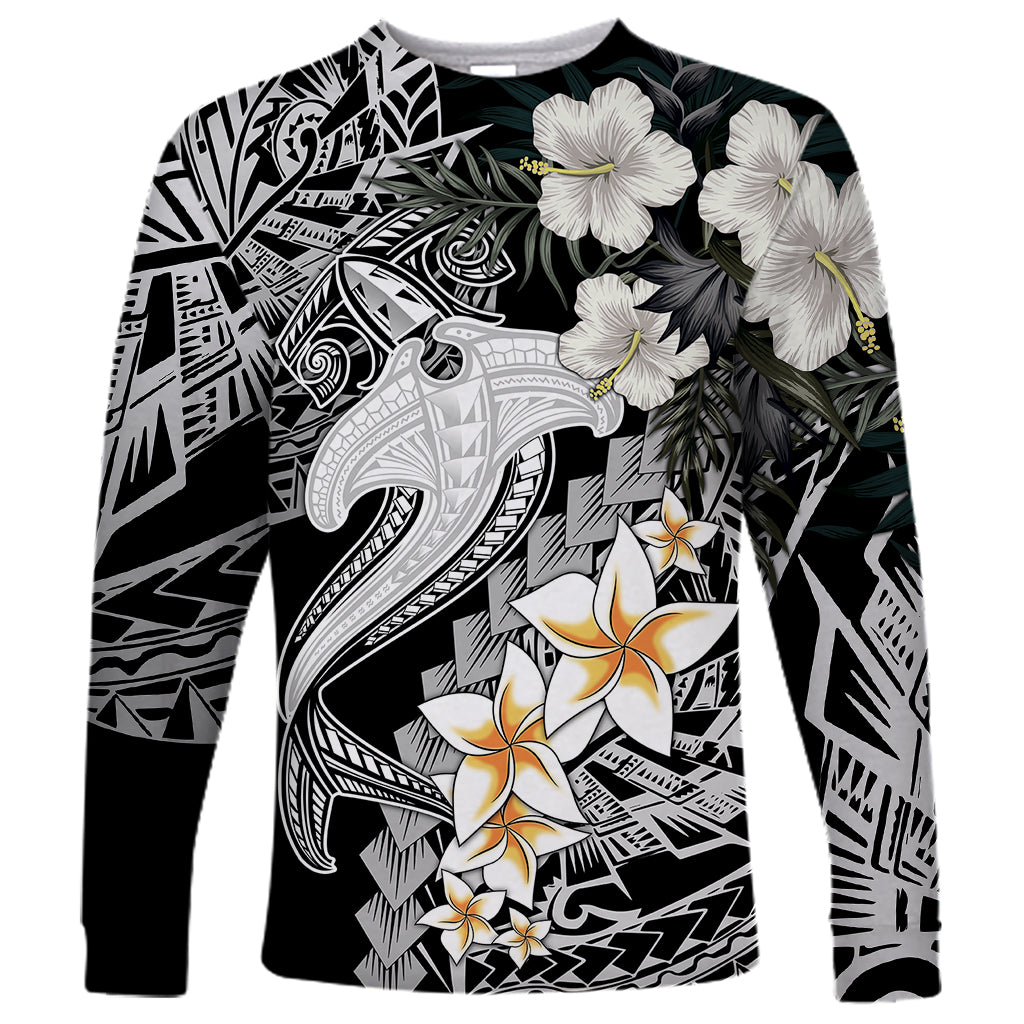 Aloha Hawaii Long Sleeve Shirt Hammerhead Shark Tattoo Polynesian Summer - White - Wonder Print Shop
