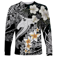 Aloha Hawaii Long Sleeve Shirt Hammerhead Shark Tattoo Polynesian Summer - White - Wonder Print Shop