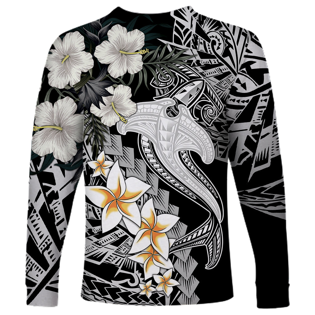 Aloha Hawaii Long Sleeve Shirt Hammerhead Shark Tattoo Polynesian Summer - White - Wonder Print Shop