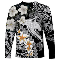 Aloha Hawaii Long Sleeve Shirt Hammerhead Shark Tattoo Polynesian Summer - White - Wonder Print Shop