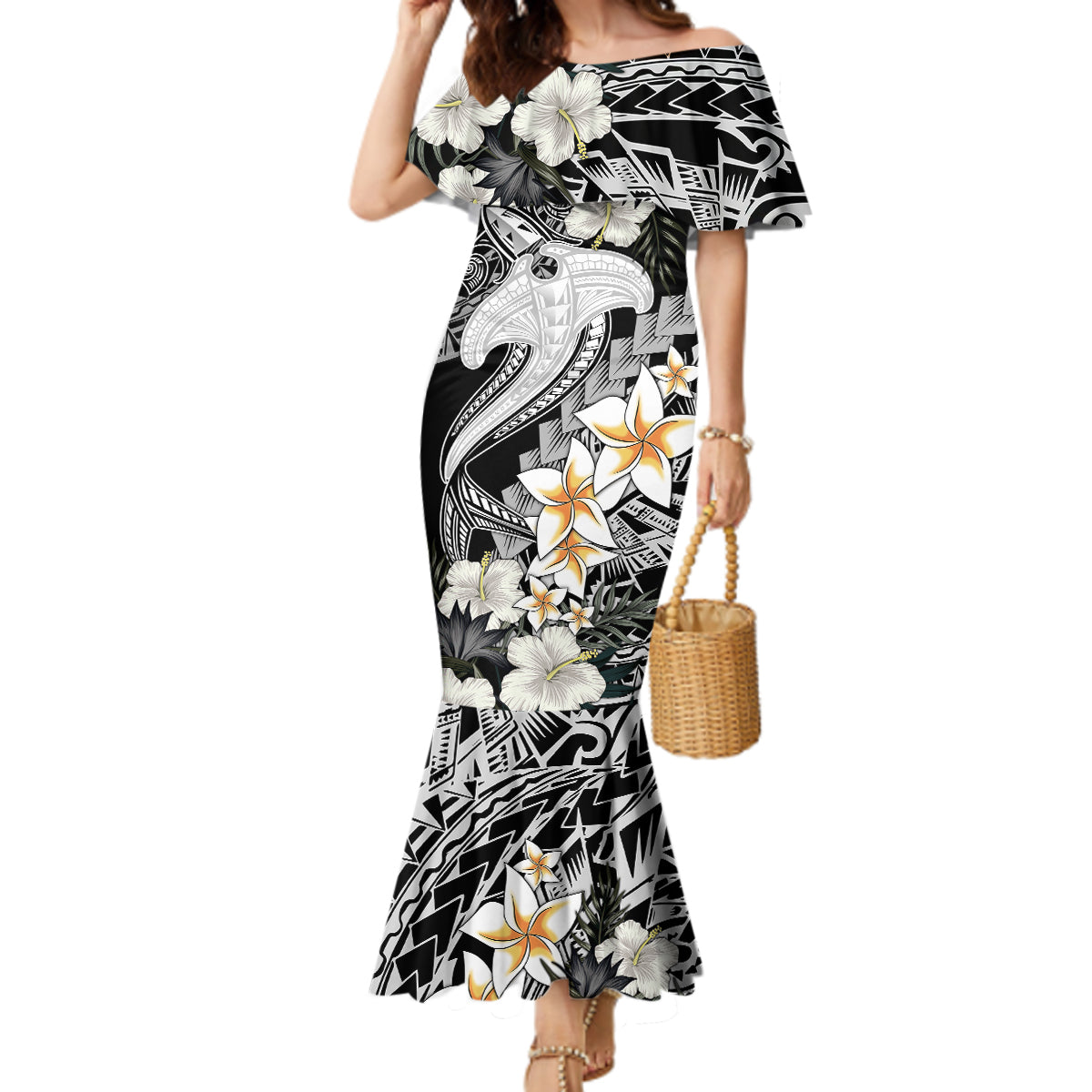 Aloha Hawaii Mermaid Dress Hammerhead Shark Tattoo Polynesian Summer - White - Wonder Print Shop