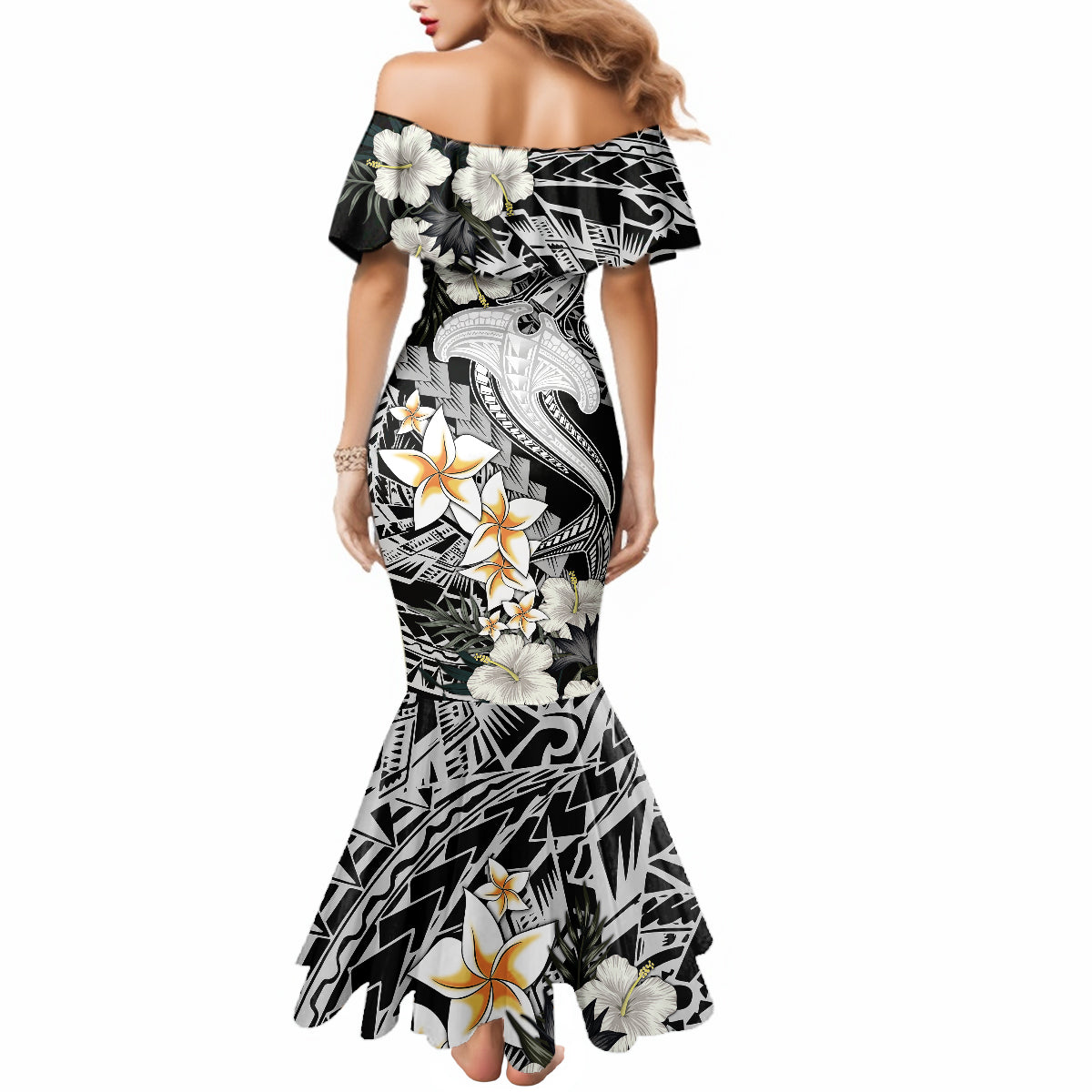 Aloha Hawaii Mermaid Dress Hammerhead Shark Tattoo Polynesian Summer - White - Wonder Print Shop