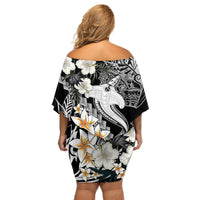 Aloha Hawaii Off Shoulder Short Dress Hammerhead Shark Tattoo Polynesian Summer - White - Wonder Print Shop