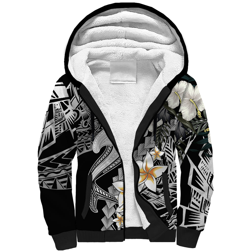 Aloha Hawaii Sherpa Hoodie Hammerhead Shark Tattoo Polynesian Summer - White - Wonder Print Shop