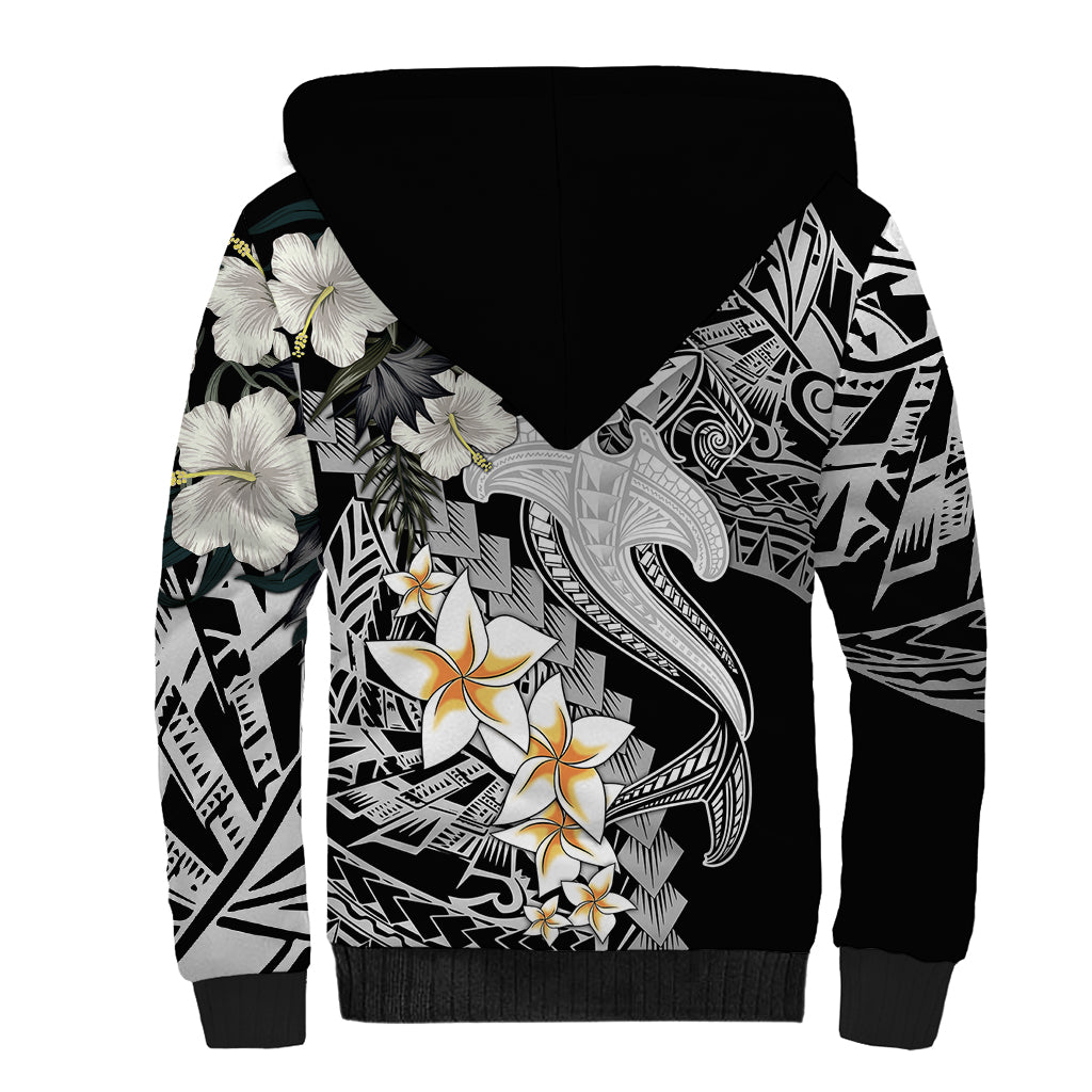 Aloha Hawaii Sherpa Hoodie Hammerhead Shark Tattoo Polynesian Summer - White - Wonder Print Shop