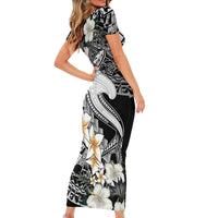 Aloha Hawaii Short Sleeve Bodycon Dress Hammerhead Shark Tattoo Polynesian Summer - White - Wonder Print Shop