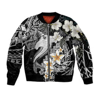 Aloha Hawaii Sleeve Zip Bomber Jacket Hammerhead Shark Tattoo Polynesian Summer - White - Wonder Print Shop