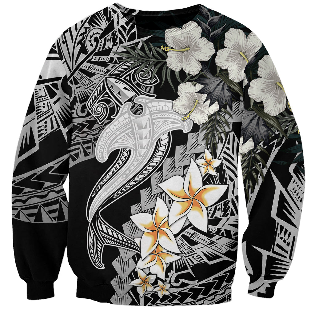 Aloha Hawaii Sweatshirt Hammerhead Shark Tattoo Polynesian Summer - White - Wonder Print Shop