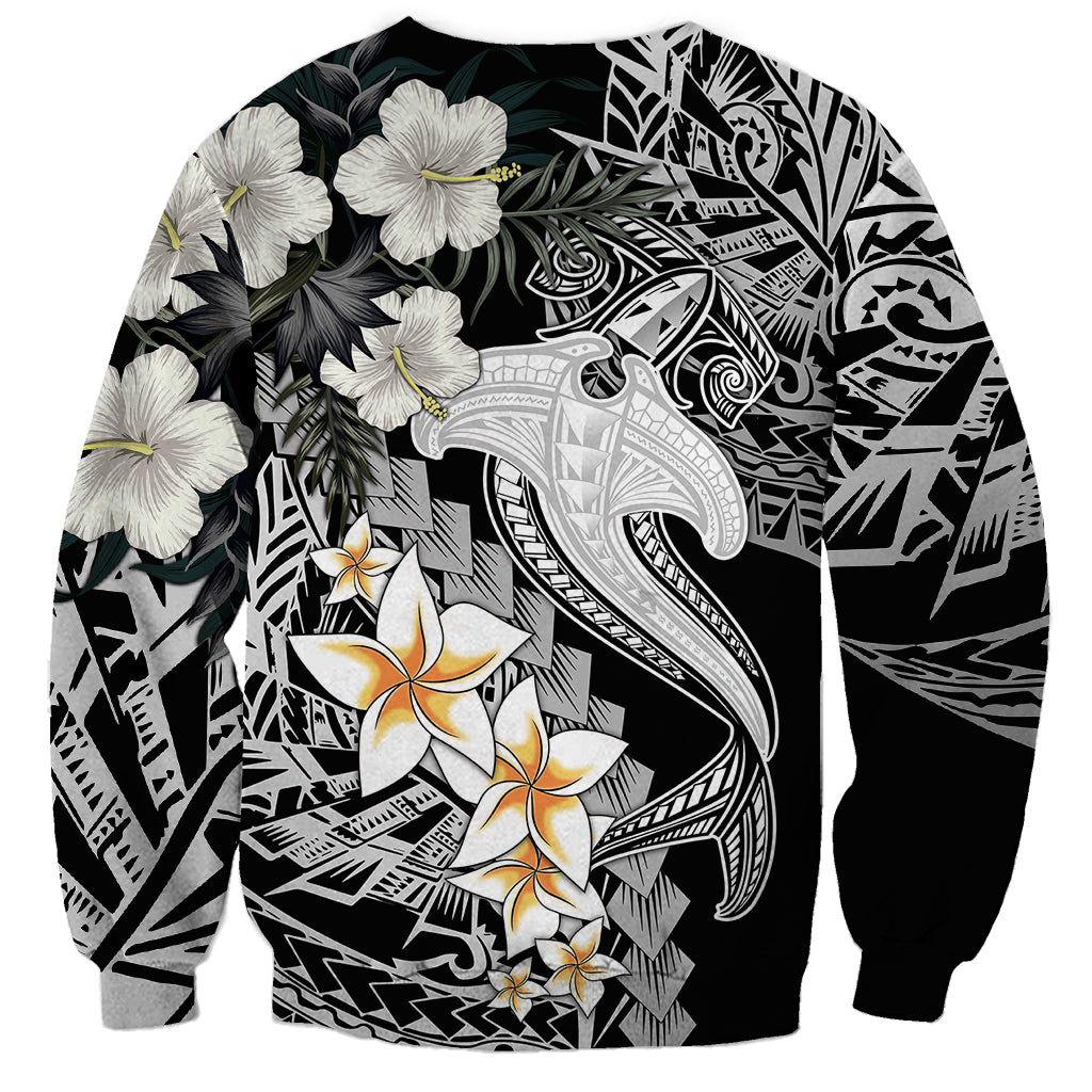 Aloha Hawaii Sweatshirt Hammerhead Shark Tattoo Polynesian Summer - White - Wonder Print Shop