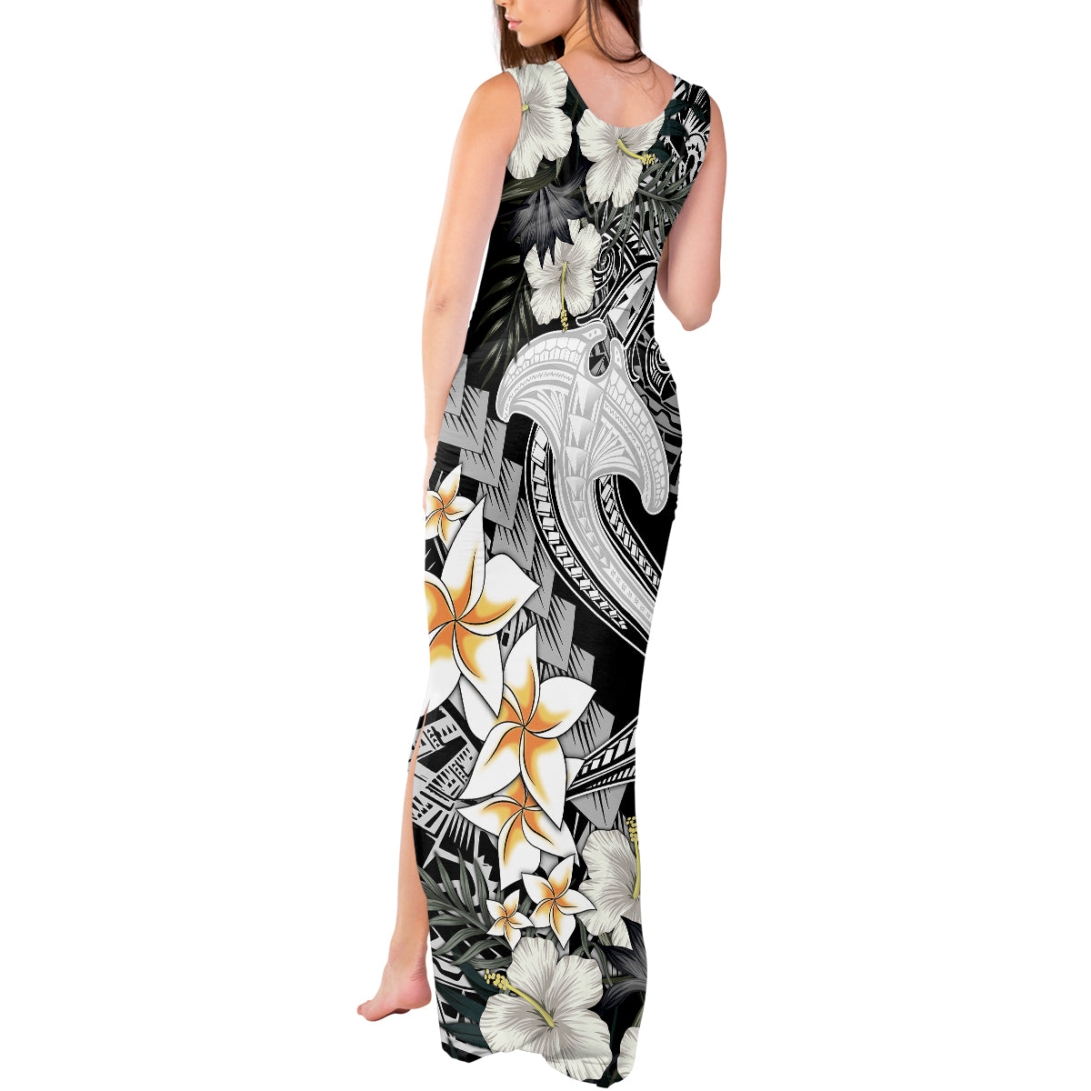 Aloha Hawaii Tank Maxi Dress Hammerhead Shark Tattoo Polynesian Summer - White - Wonder Print Shop