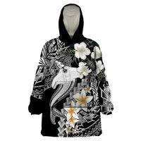 Aloha Hawaii Wearable Blanket Hoodie Hammerhead Shark Tattoo Polynesian Summer - White - Wonder Print Shop