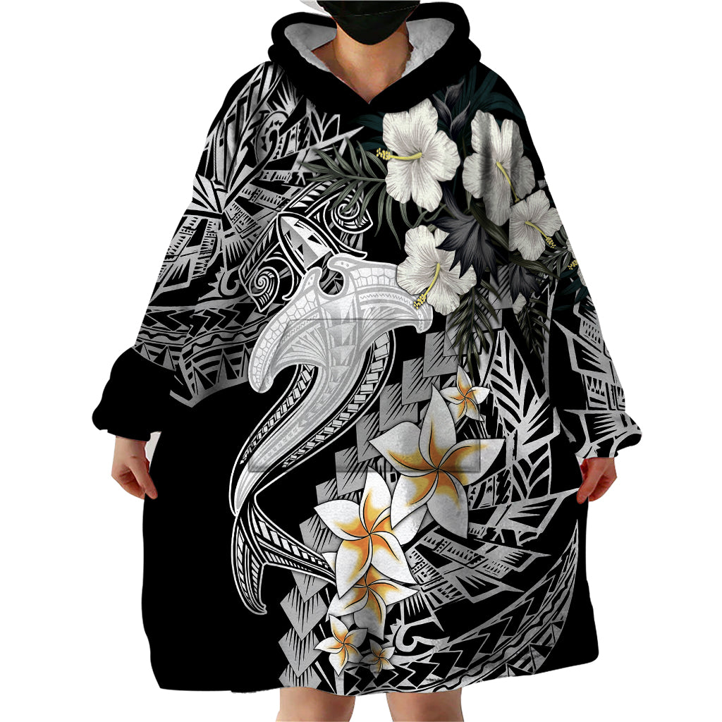 Aloha Hawaii Wearable Blanket Hoodie Hammerhead Shark Tattoo Polynesian Summer - White - Wonder Print Shop