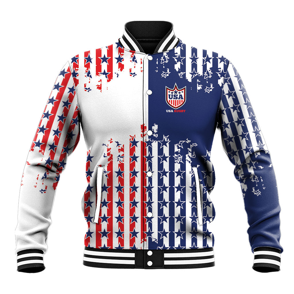 2026 Rugby Nations Series Custom United States Baseball Jacket Red Star And Stripes Pattern
