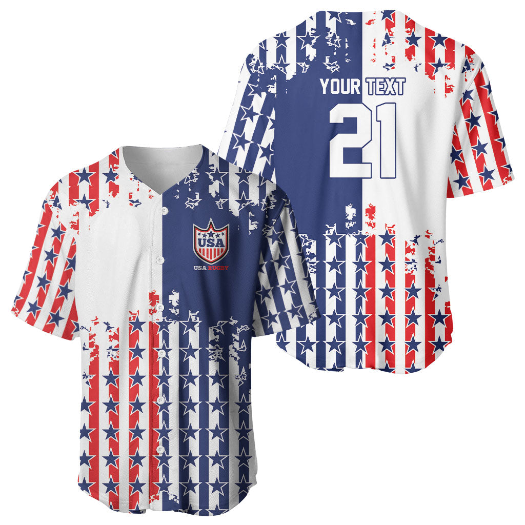 2026 Rugby Nations Series Custom United States Baseball Jersey Red Star And Stripes Pattern
