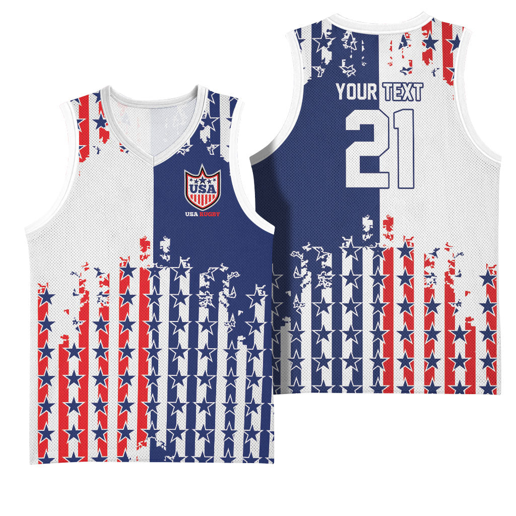 2026 Rugby Nations Series Custom United States Basketball Jersey Red Star And Stripes Pattern