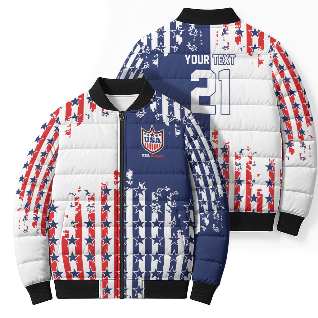 2026 Rugby Nations Series Custom United States Bomber Puffer Jacket Red Star And Stripes Pattern