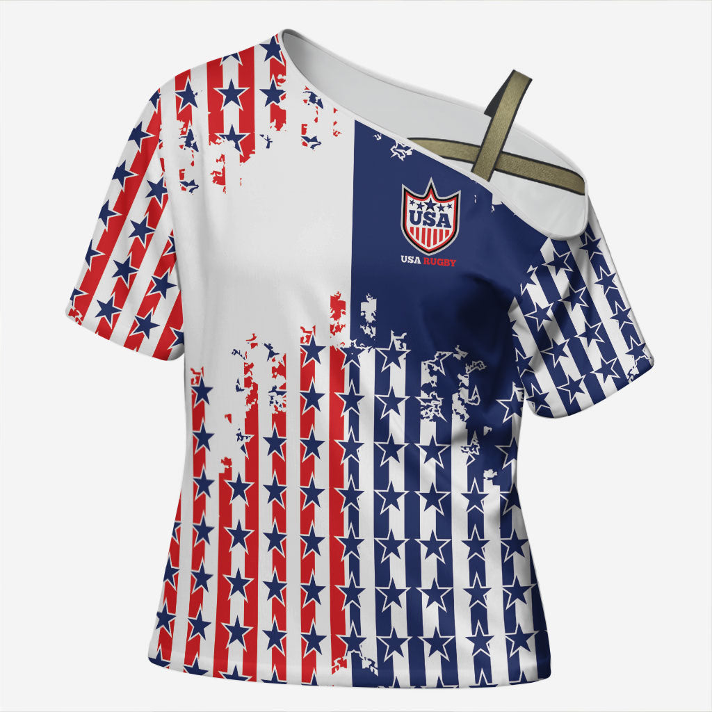 2026 Rugby Nations Series Custom United States Cross Shoulder Shirt Red Star And Stripes Pattern