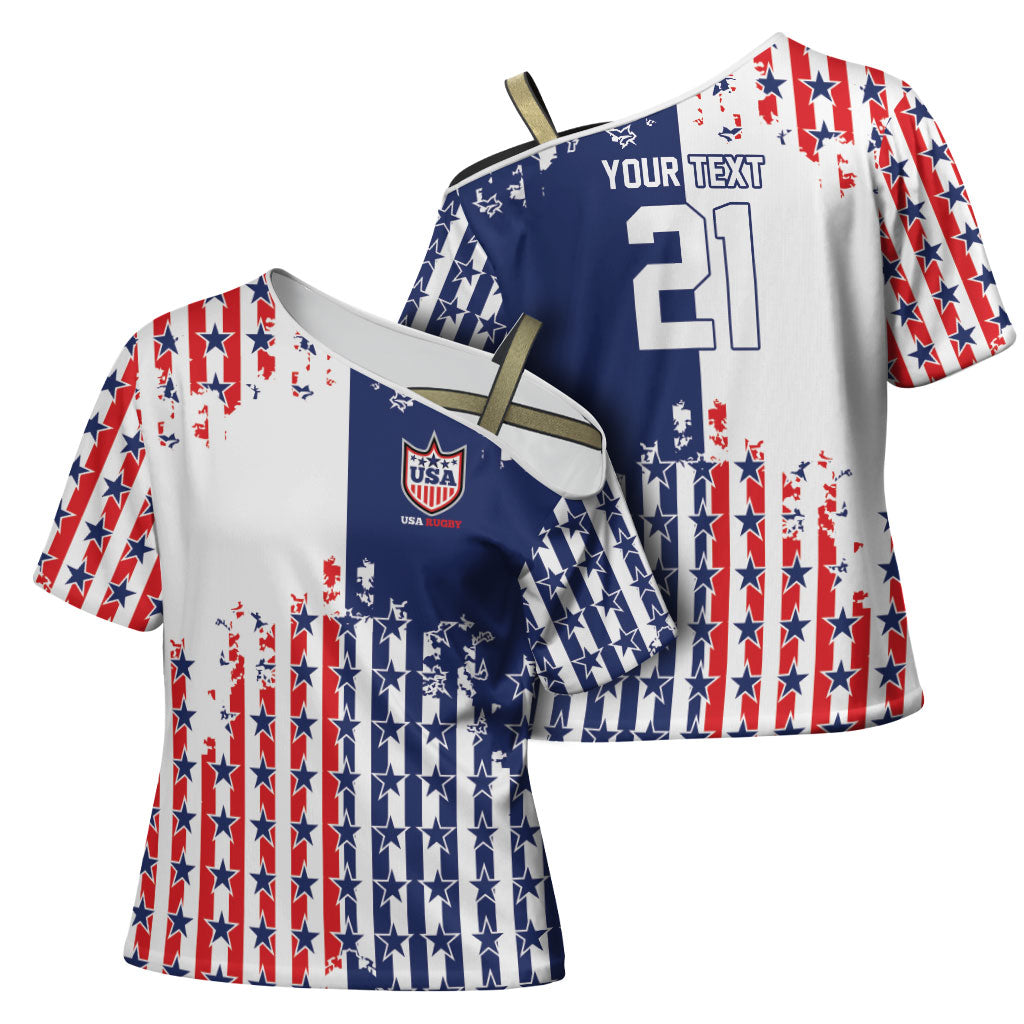 2026 Rugby Nations Series Custom United States Cross Shoulder Shirt Red Star And Stripes Pattern