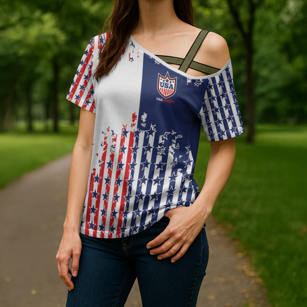 2026 Rugby Nations Series Custom United States Cross Shoulder Shirt Red Star And Stripes Pattern
