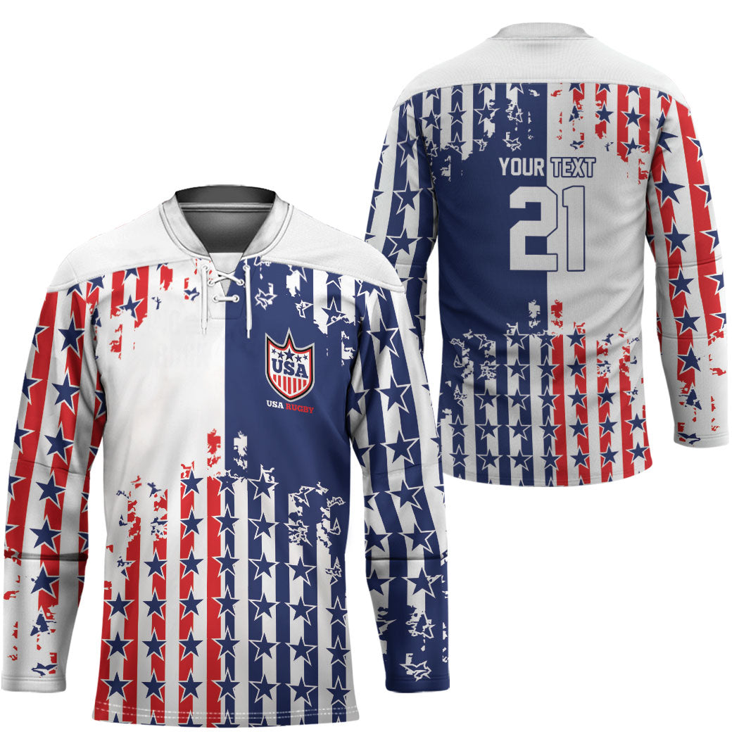 2026 Rugby Nations Series Custom United States Hockey Jersey Red Star And Stripes Pattern